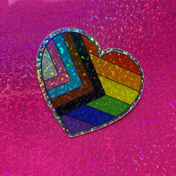 pride progress glitter mini heart sticker