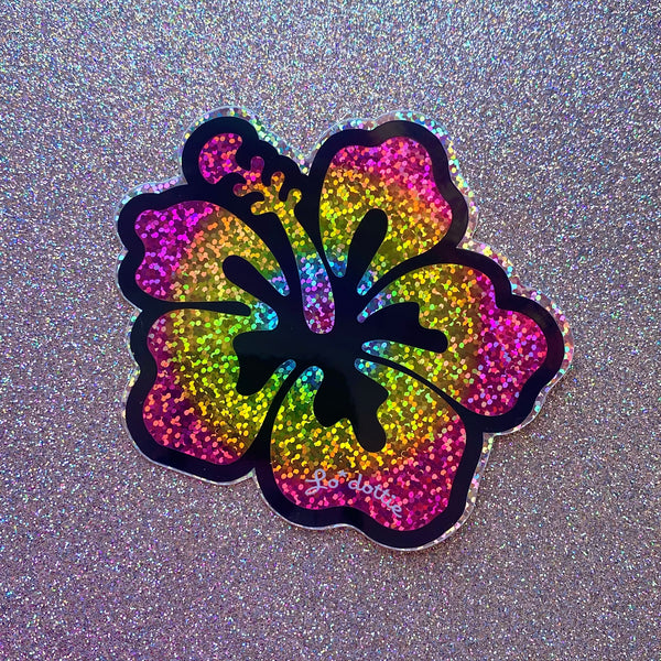 rainbow glitter flower sticker 4"