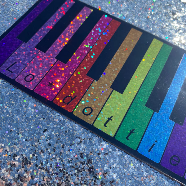 glitter rainbow piano 5.7" sticker