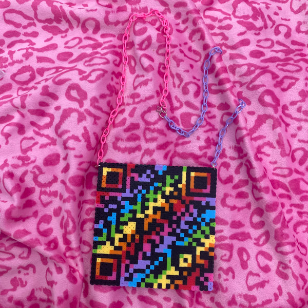 nyan cat rainbow QR code perler necklace!!!