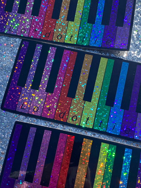 glitter rainbow piano 5.7" sticker