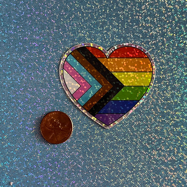 pride progress glitter mini heart sticker