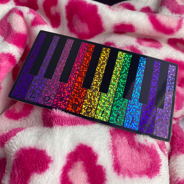 glitter rainbow piano 5.7" sticker