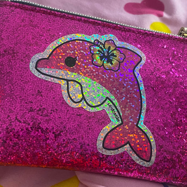 pink glitter dolphin sticker 3.5"