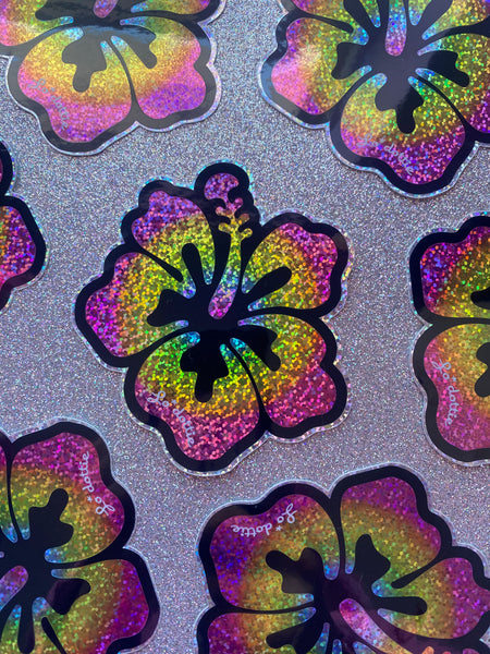 rainbow glitter flower sticker 4"