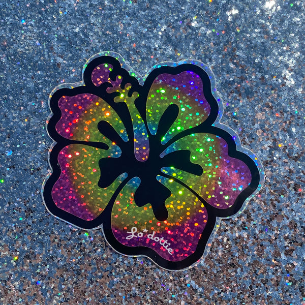 rainbow glitter flower sticker 4"