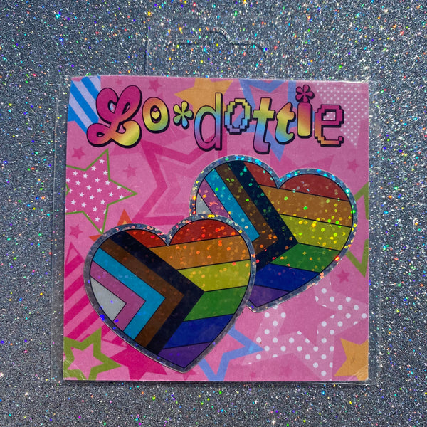 set of 2 mini rainbow heart stickers