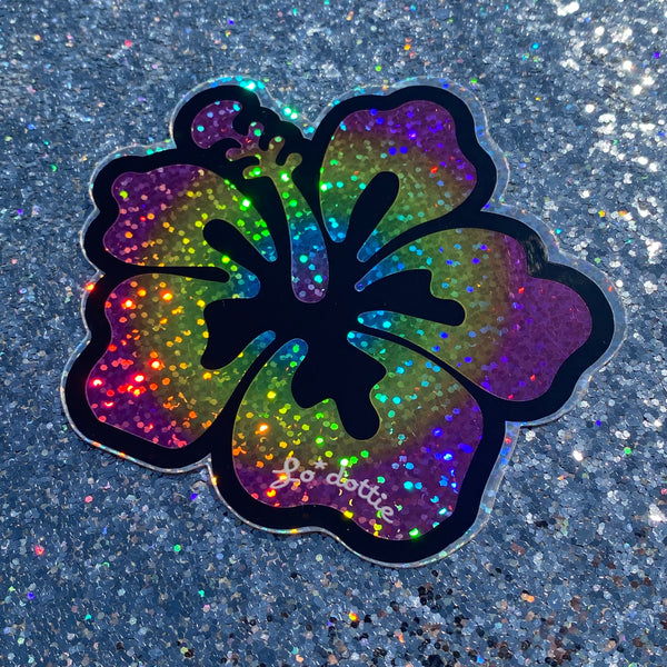 rainbow glitter flower sticker 4"