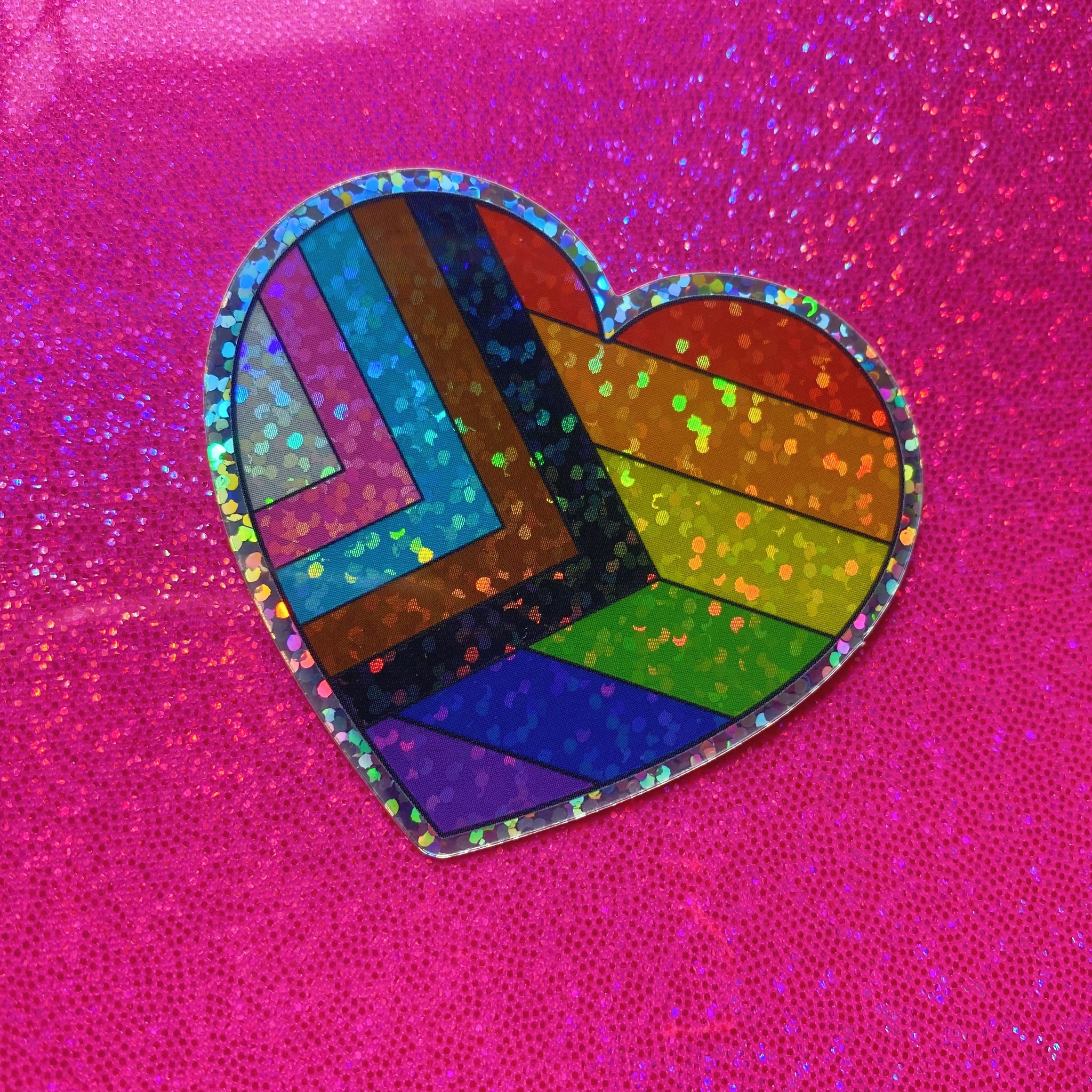 pride progress glitter mini heart sticker