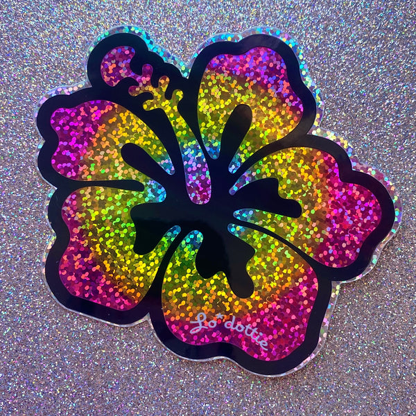 rainbow glitter flower sticker 4"