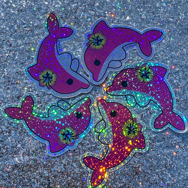 pink glitter dolphin sticker 3.5"