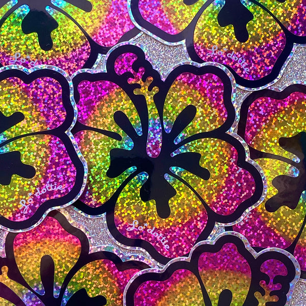 rainbow glitter flower sticker 4"