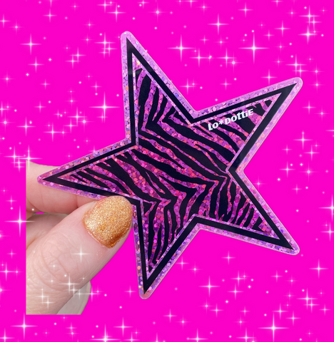 pink zebra holo glitter star