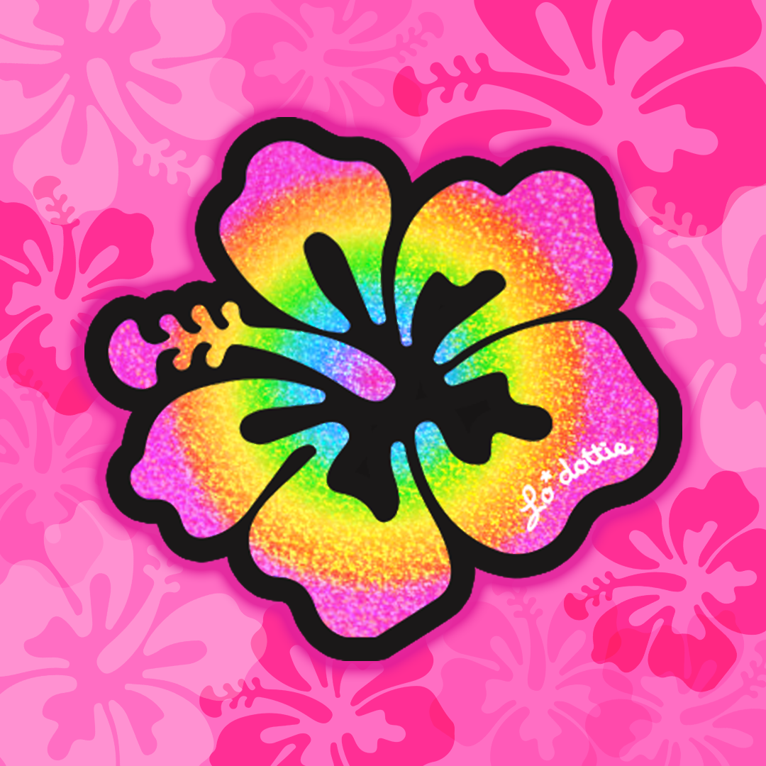 rainbow glitter hibiscus sticker